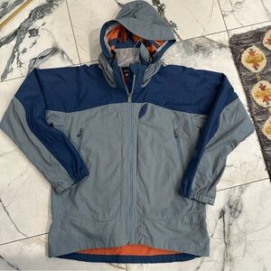 Patagonia Mens Hooded Waterproof Shell Jacket Blue Gray Outdoor Rain Hiking M